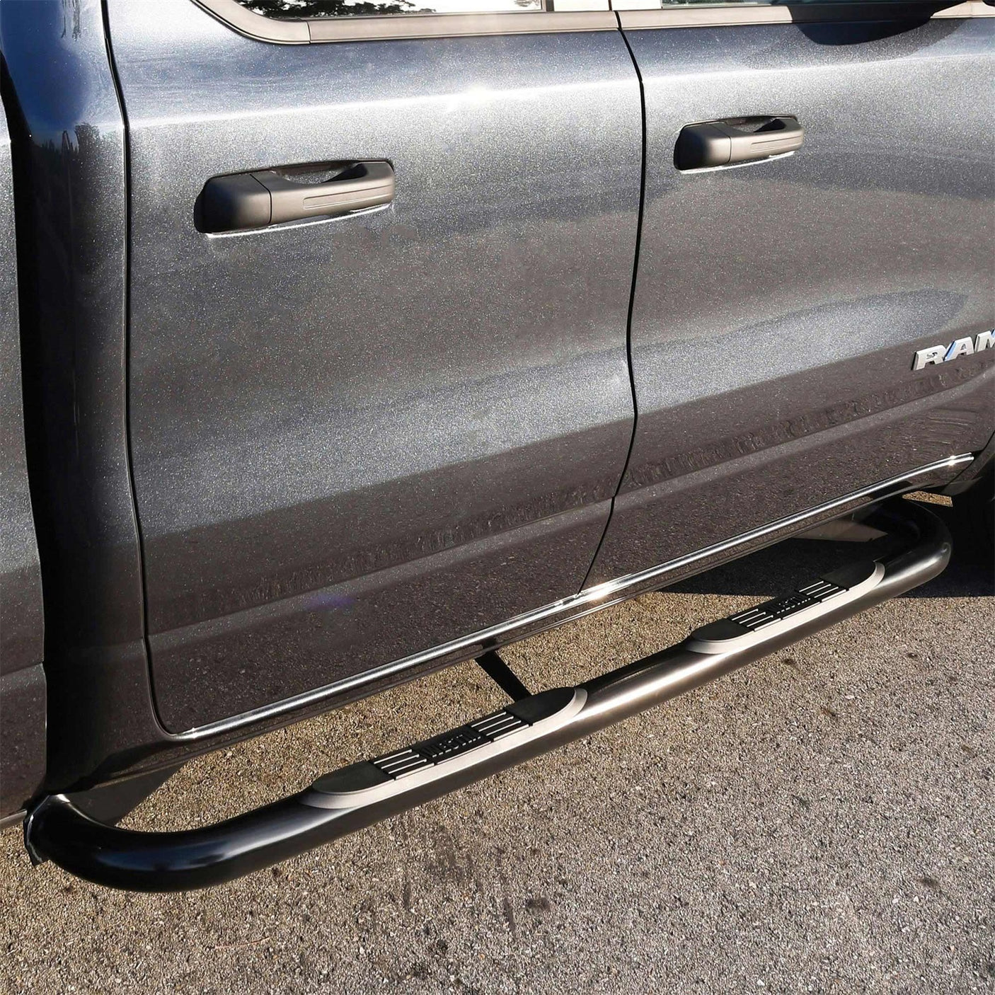 Westin 23-4085 2019-2024 Dodge Ram 1500 E-Series 3 in. Round Nerf Step Bars - Dual Step Pad - 72 in. Long