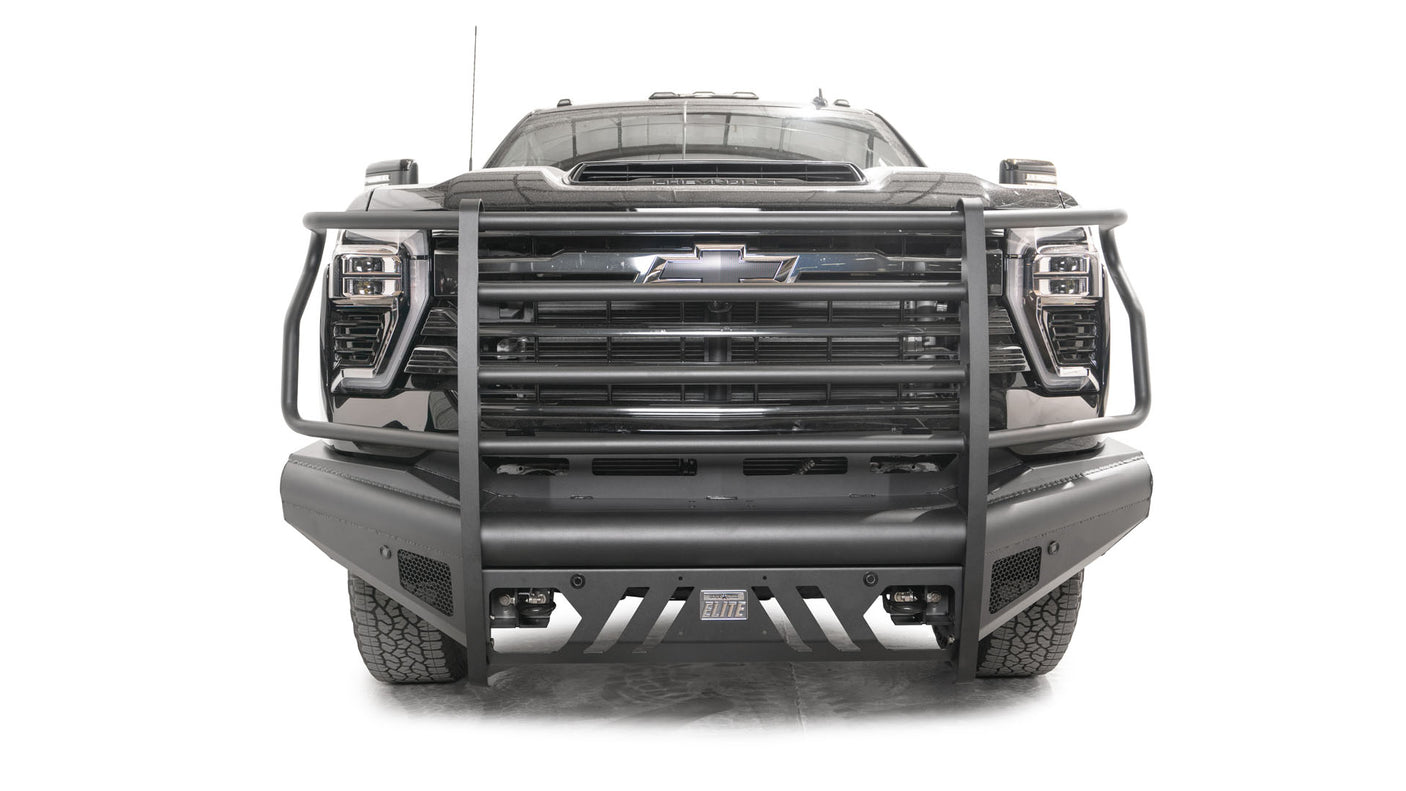 Fab Fours CH24-Q6160-1 2024 Chevy Silverado 2500/3500 HD Black Steel Elite Front Bumper Full Guard - BumperStock