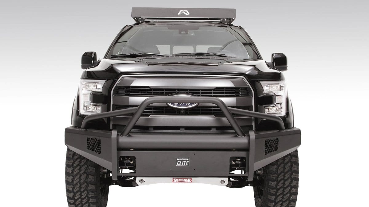 Fab Fours FF18-R4562-1 Ford F150 2018-2020 Black Steel Elite Front Bumper Pre-Runner Guard-BumperStock