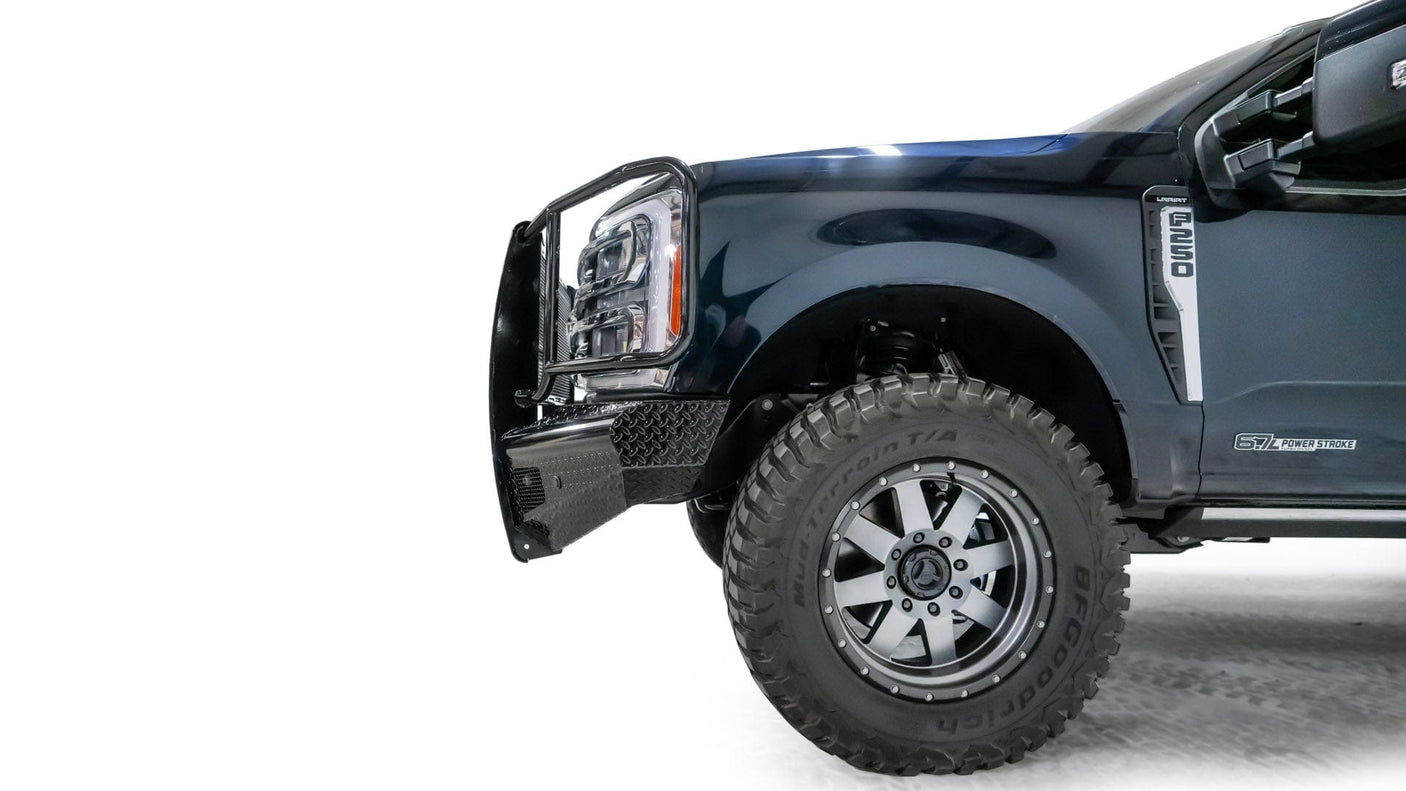 Fab Fours FS23-S5960-1 Ford F250/F350/F450/F550 Super Duty 2023 Black Steel Front Bumper Full Guard - BumperStock