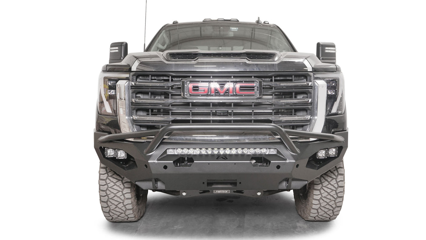 Fab Fours GM24-X6252-1 GMC Sierra 2500/3500 HD 2024 Matrix Front Bumper Winch Ready Pre-Runner Guard - BumperStock