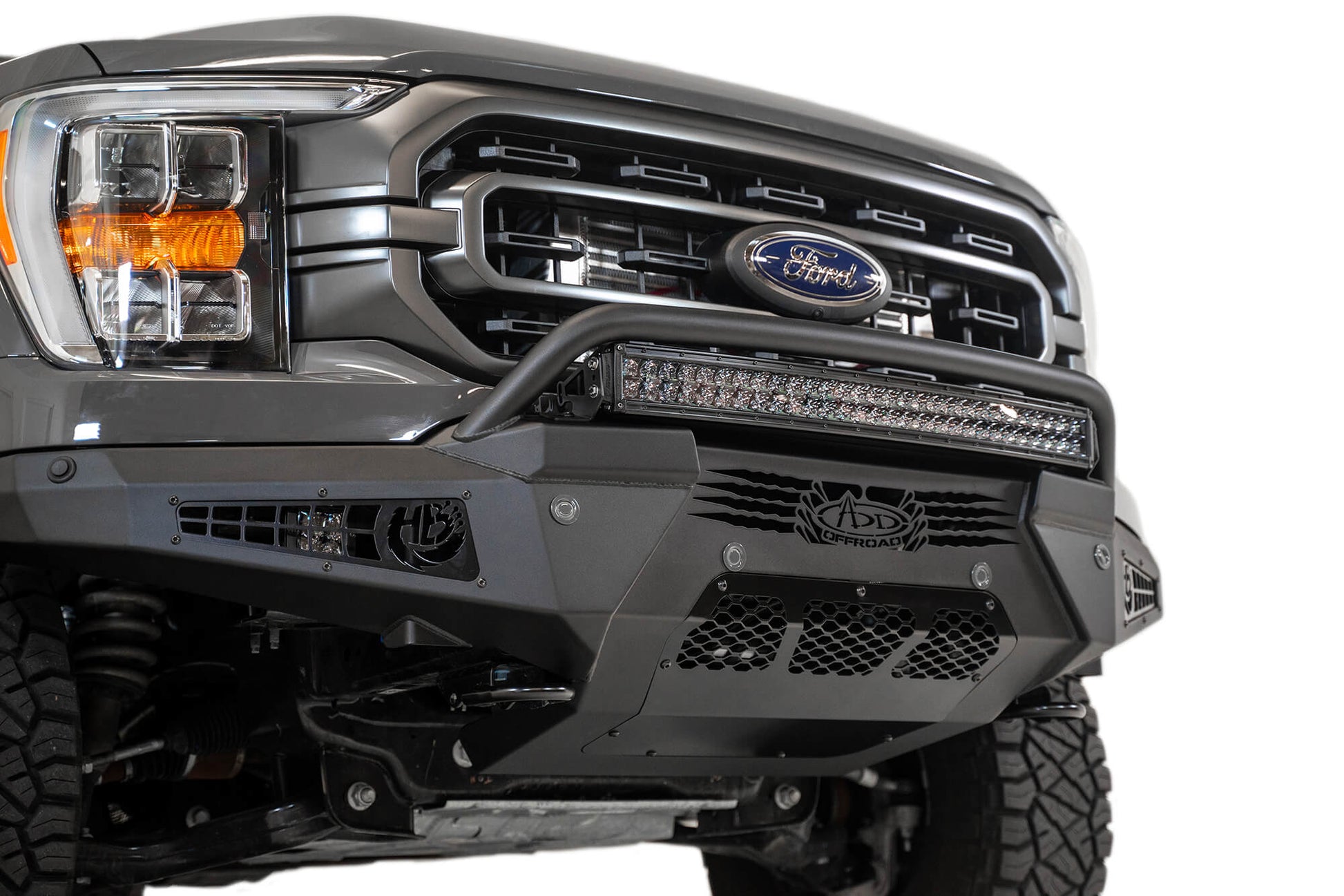 ADD F197431040103 2021 - 2023 Ford F150 HoneyBadger Front Bumper with Top Hoop - Rugged Truck Gear