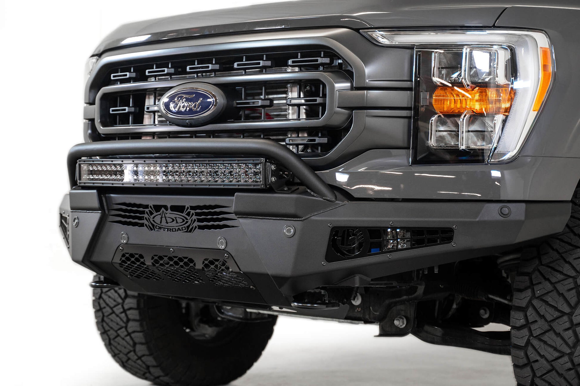 ADD F197431040103 2021 - 2023 Ford F150 HoneyBadger Front Bumper with Top Hoop - Rugged Truck Gear