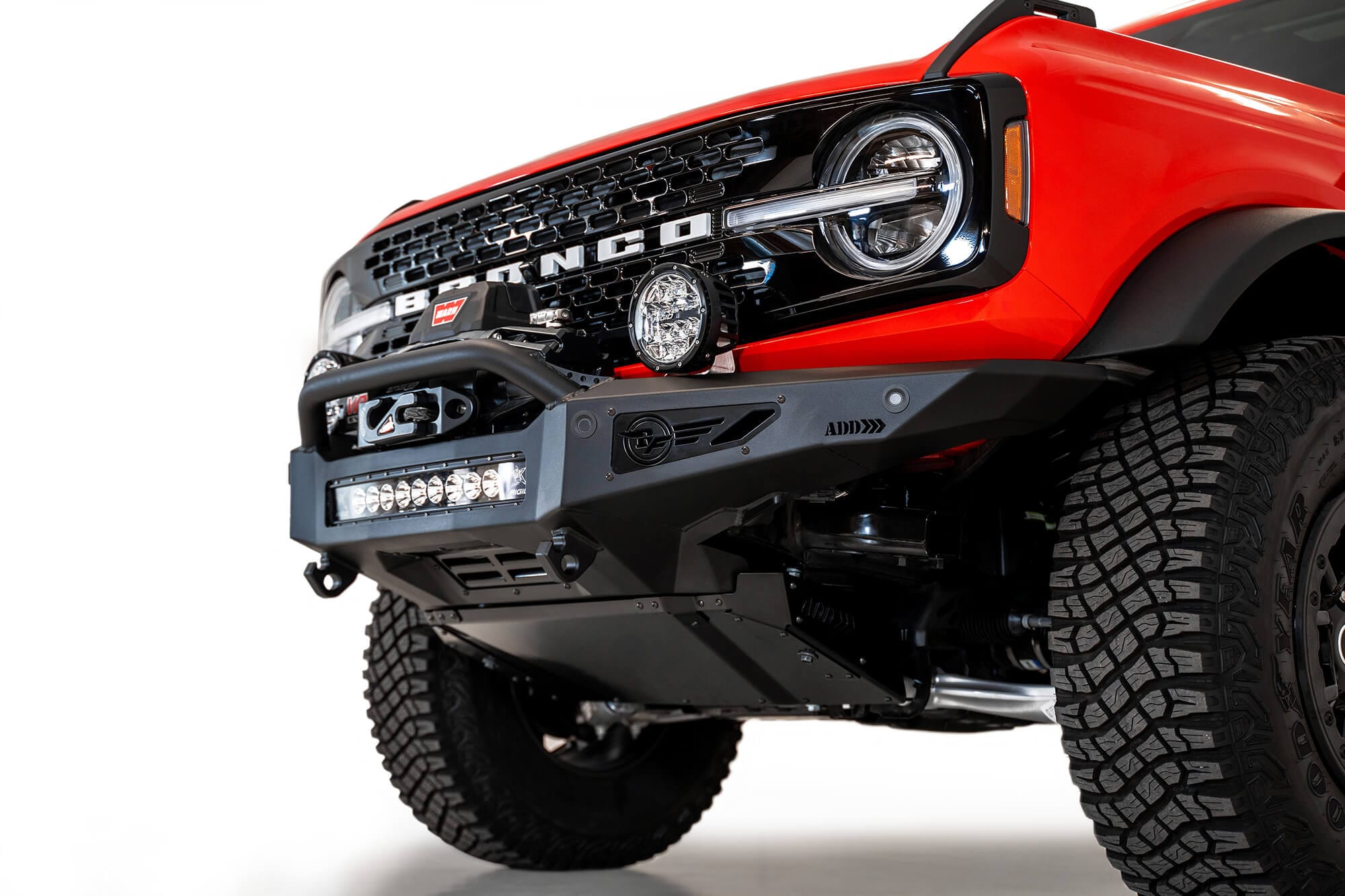 ADD F230181060103 2021 - 2023 Ford Bronco Rock Fighter Winch Front Bumper - Rugged Truck Gear