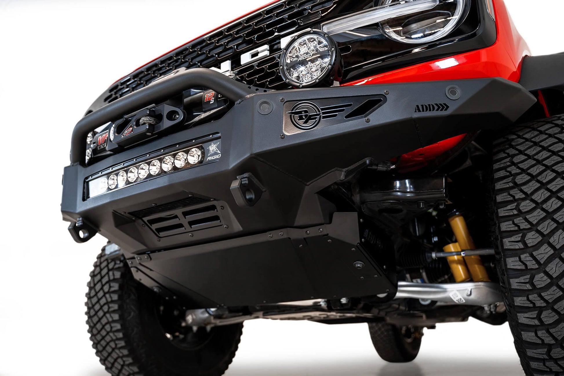 ADD F230181060103 2021 - 2023 Ford Bronco Rock Fighter Winch Front Bumper - Rugged Truck Gear