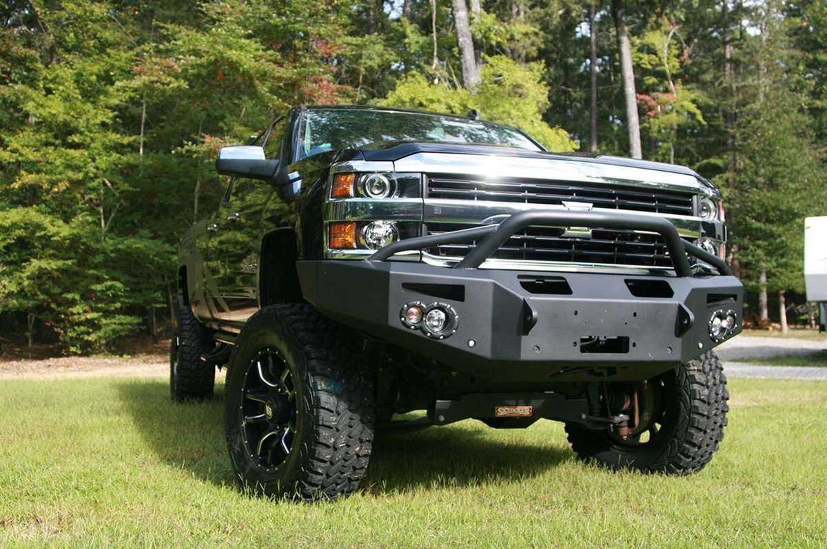 Fab Fours CH14 - C3052 - 1 2015 - 2019 Chevy Silverado 2500/3500 HD Premium Front Bumper Winch Ready Pre - Runner Guard - Rugged Truck Gear
