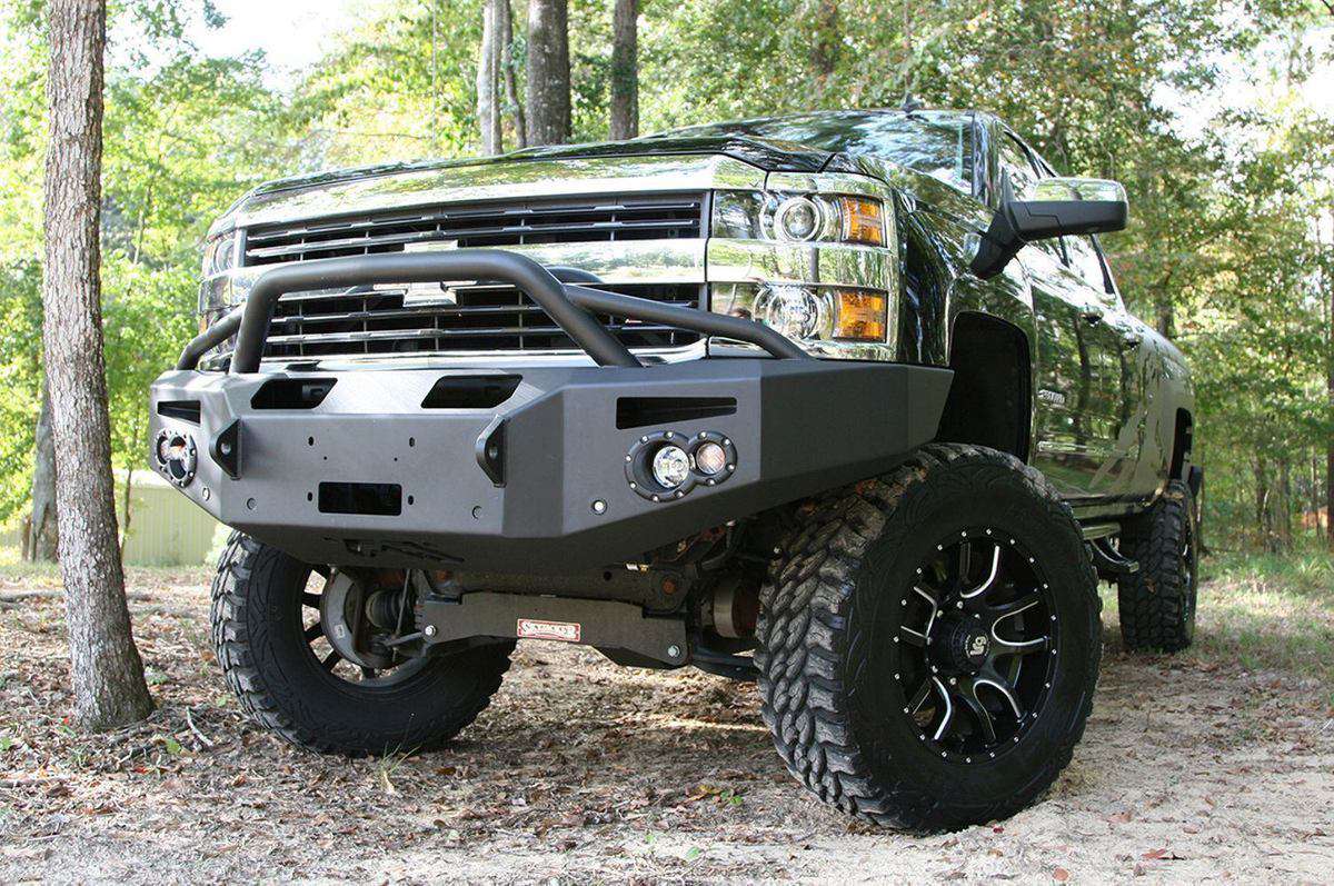 Fab Fours CH14 - C3052 - 1 2015 - 2019 Chevy Silverado 2500/3500 HD Premium Front Bumper Winch Ready Pre - Runner Guard - Rugged Truck Gear