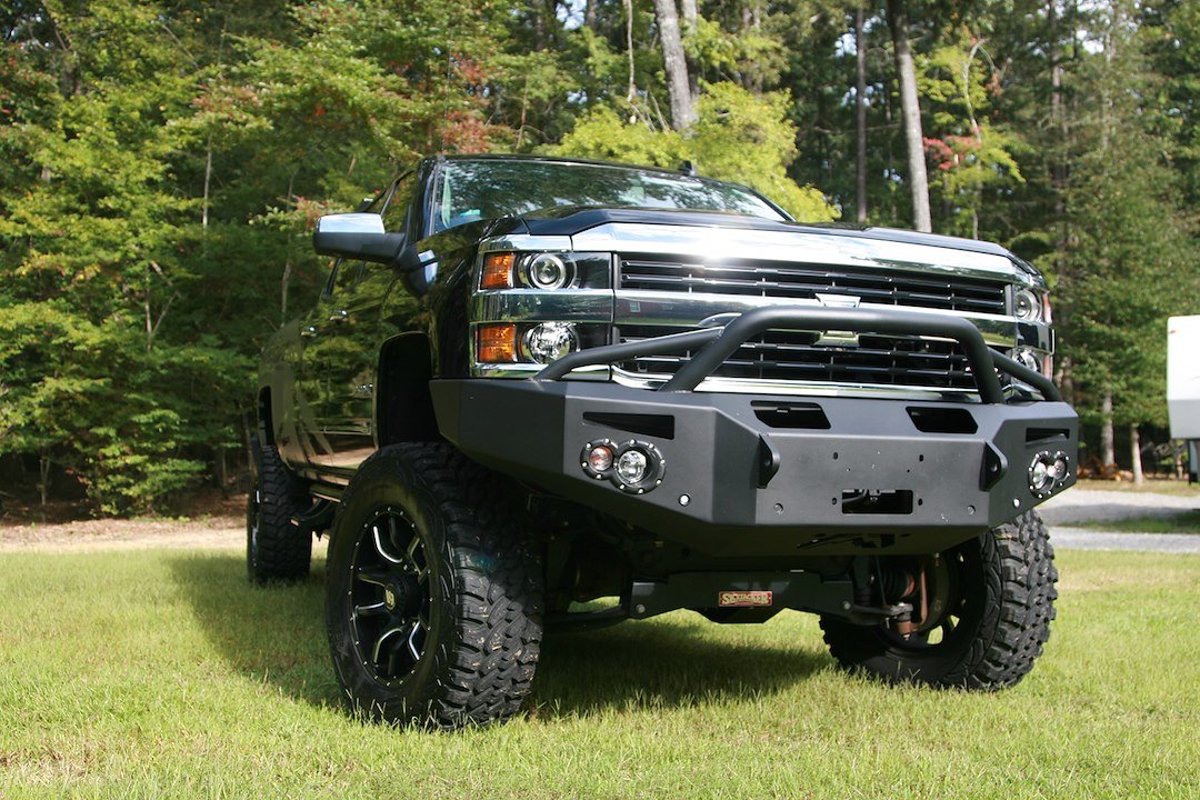 Fab Fours CH14 - C3052 - 1 2015 - 2019 Chevy Silverado 2500/3500 HD Premium Front Bumper Winch Ready Pre - Runner Guard - Rugged Truck Gear