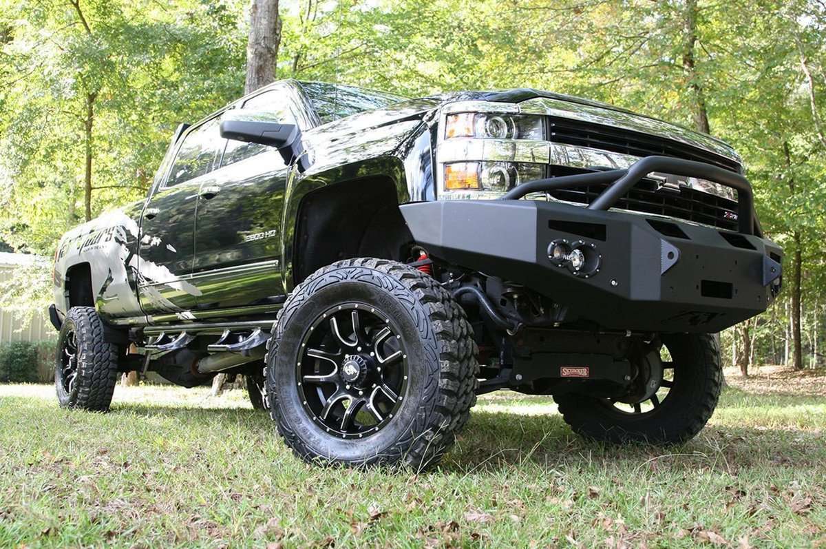 Fab Fours CH14 - C3052 - 1 2015 - 2019 Chevy Silverado 2500/3500 HD Premium Front Bumper Winch Ready Pre - Runner Guard - Rugged Truck Gear