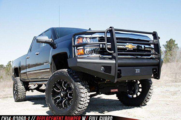 Fab Fours CH14 - Q3060 - 1 2015 - 2019 Chevy Silverado 2500/3500 HD Black Steel Elite Front Bumper Full Guard - Rugged Truck Gear