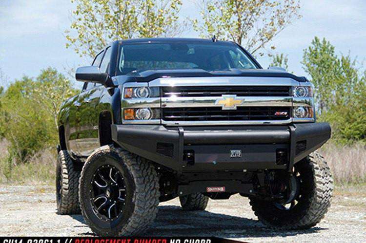 Fab Fours CH14 - Q3061 - 1 2015 - 2019 Chevy Silverado 2500/3500 HD Black Steel Elite Front Bumper No Guard - Rugged Truck Gear