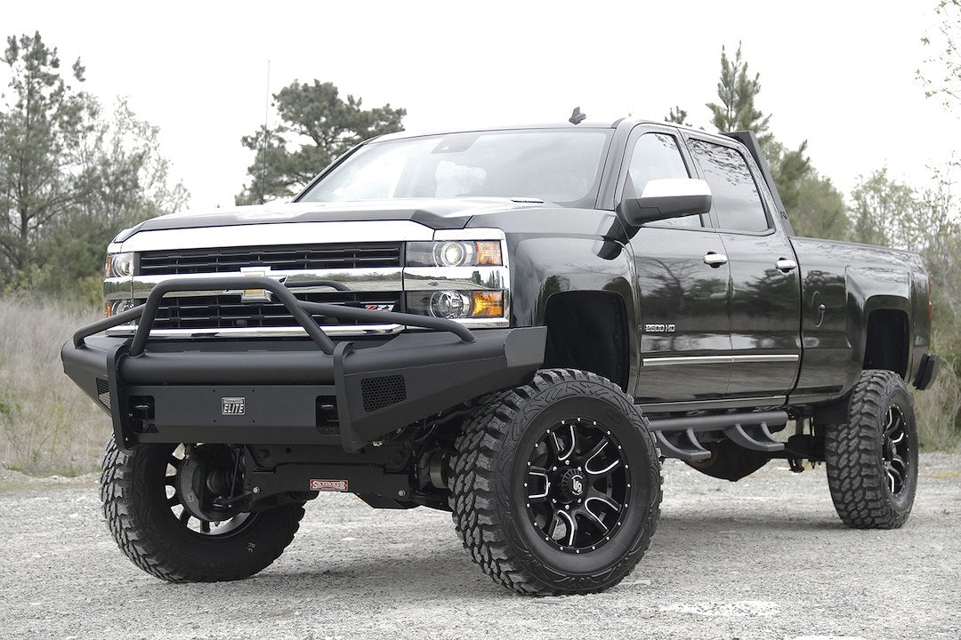 Fab Fours CH14 - Q3062 - 1 2015 - 2019 Chevy Silverado 2500/3500 HD Black Steel Elite Front Bumper Pre - Runner Guard - Rugged Truck Gear