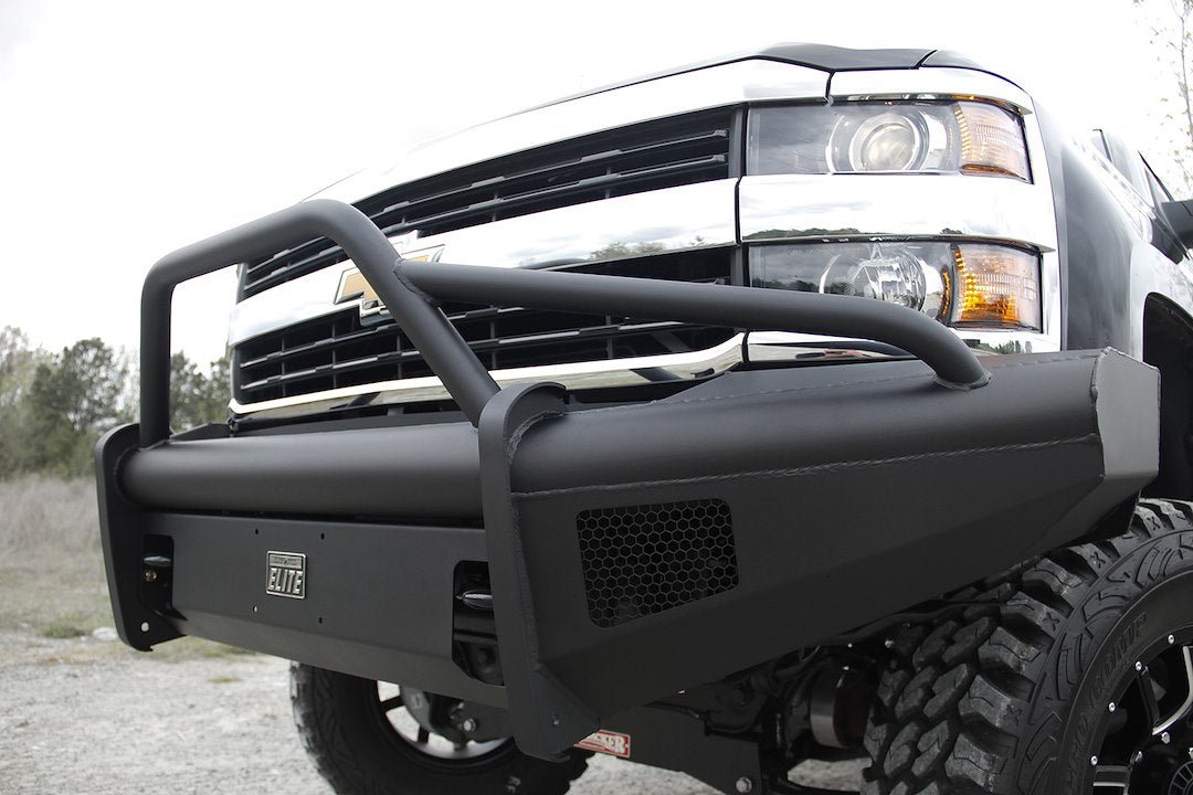 Fab Fours CH14 - Q3062 - 1 2015 - 2019 Chevy Silverado 2500/3500 HD Black Steel Elite Front Bumper Pre - Runner Guard - Rugged Truck Gear