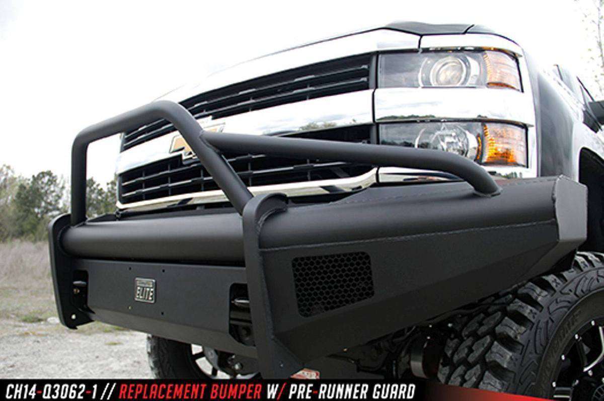 Fab Fours CH14 - Q3062 - 1 2015 - 2019 Chevy Silverado 2500/3500 HD Black Steel Elite Front Bumper Pre - Runner Guard - Rugged Truck Gear