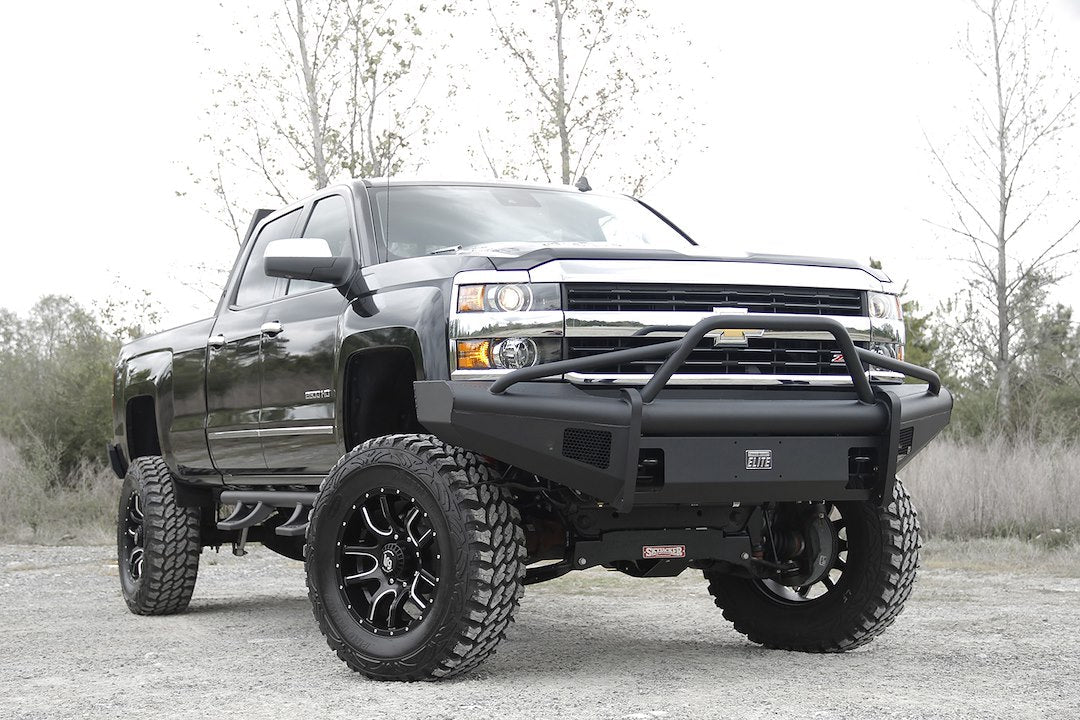 Fab Fours CH14 - Q3062 - 1 2015 - 2019 Chevy Silverado 2500/3500 HD Black Steel Elite Front Bumper Pre - Runner Guard - Rugged Truck Gear