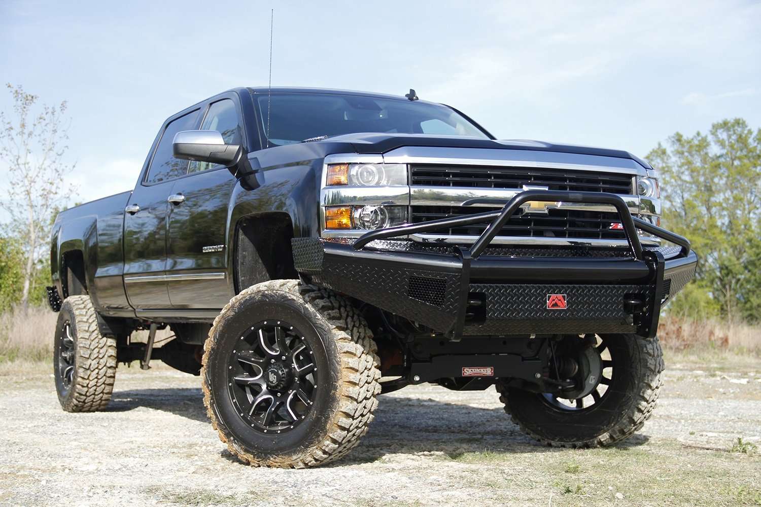 Fab Fours CH14 - S3062 - 1 Chevy Silverado 2500/3500 HD 2015 - 2019 Black Steel Front Bumper Pre - Runner Guard - Rugged Truck Gear
