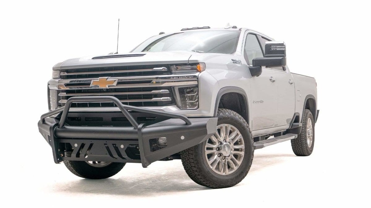 Fab Fours CH20 - Q4962 - 1 2020 - 2023 Chevy Silverado 2500/3500 HD Black Steel Elite Front Bumper Pre - Runner Guard - Rugged Truck Gear