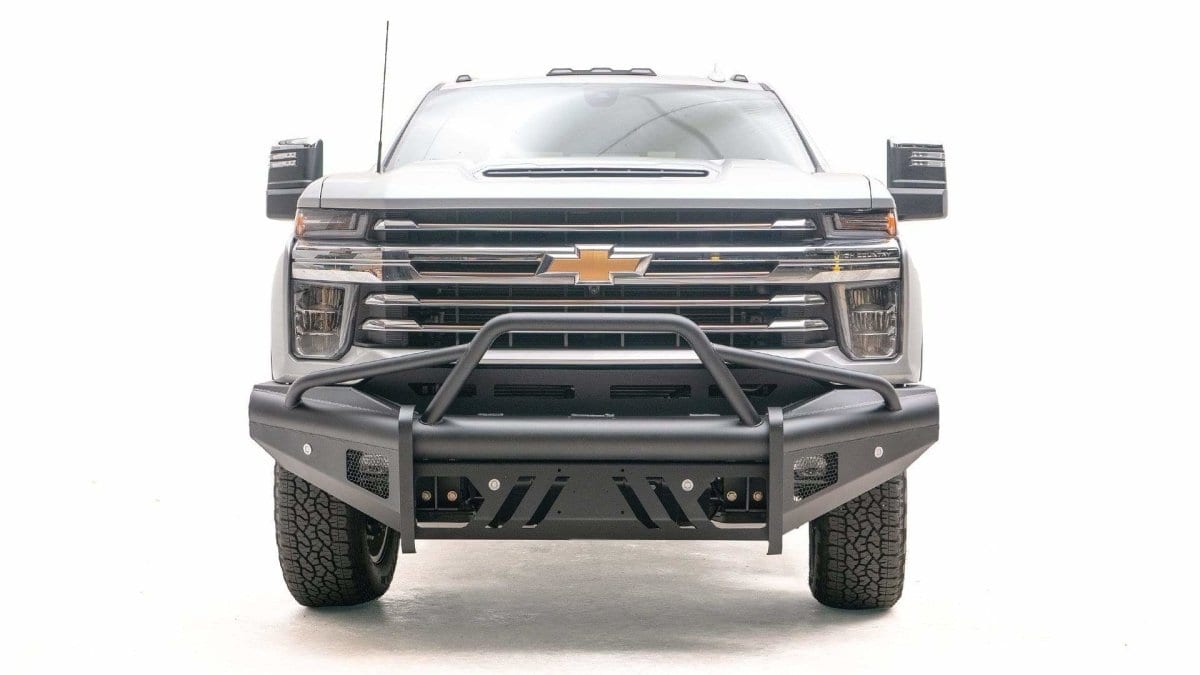 Fab Fours CH20 - Q4962 - 1 2020 - 2023 Chevy Silverado 2500/3500 HD Black Steel Elite Front Bumper Pre - Runner Guard - Rugged Truck Gear