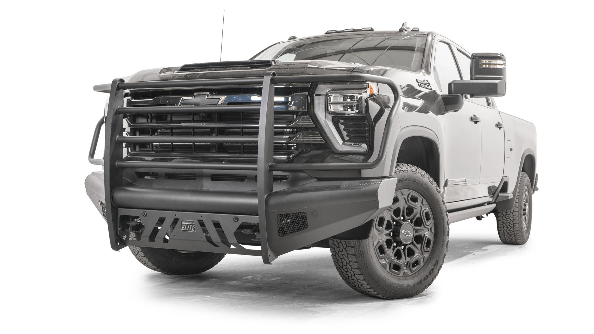 Fab Fours CH24 - Q6160 - 1 2024 Chevy Silverado 2500/3500 HD Black Steel Elite Front Bumper Full Guard - Rugged Truck Gear