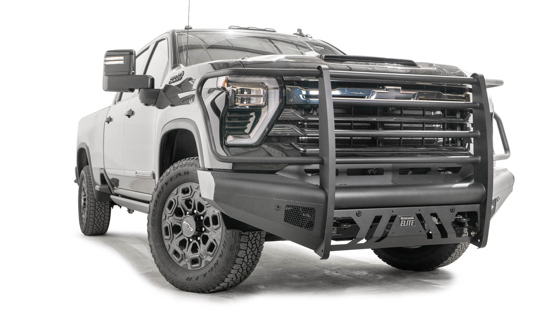 Fab Fours CH24 - Q6160 - 1 2024 Chevy Silverado 2500/3500 HD Black Steel Elite Front Bumper Full Guard - Rugged Truck Gear
