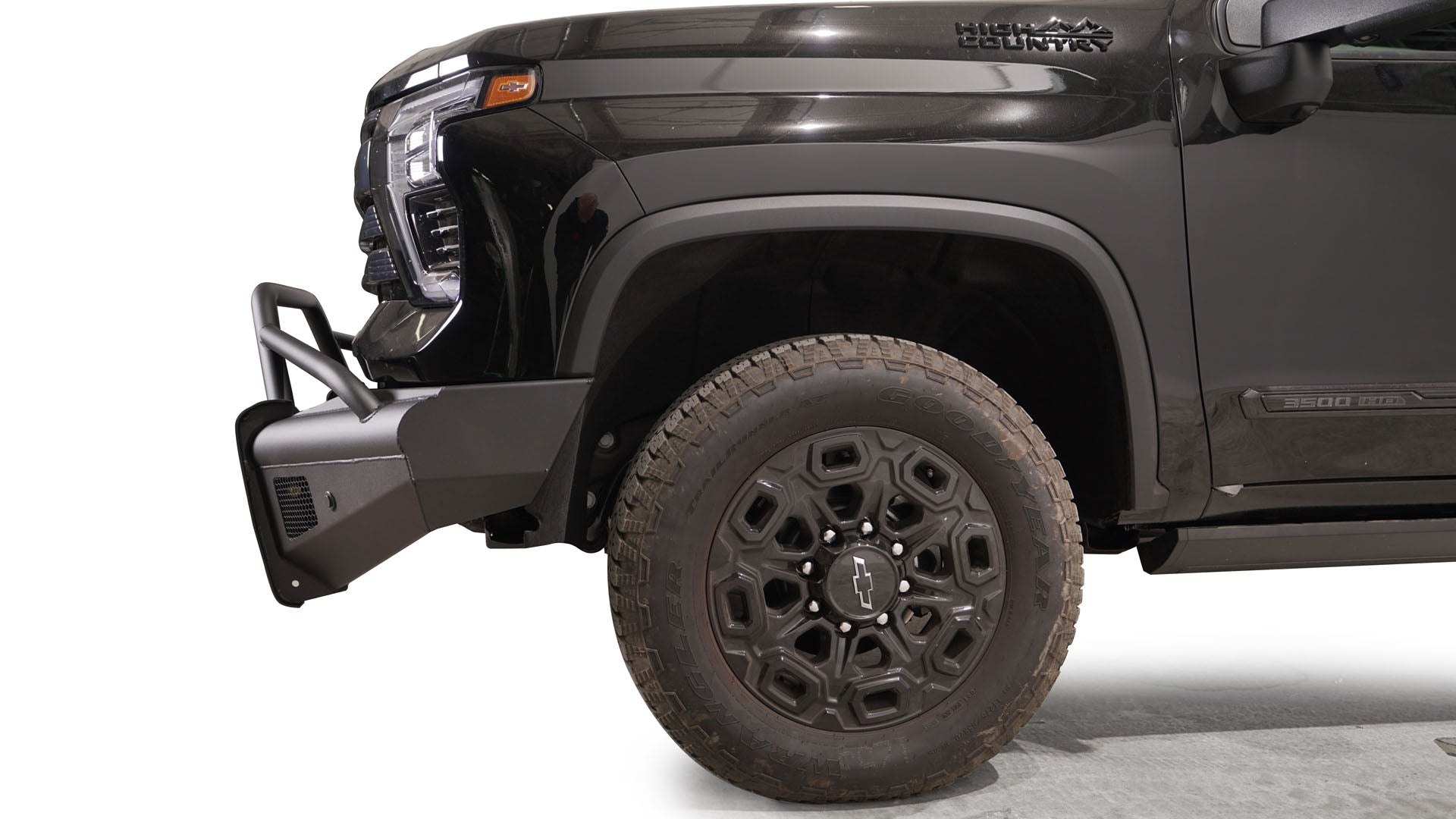 Fab Fours CH24 - Q6162 - 1 2024 Chevy Silverado 2500/3500 HD Black Steel Elite Front Bumper Pre - Runner Guard - Rugged Truck Gear