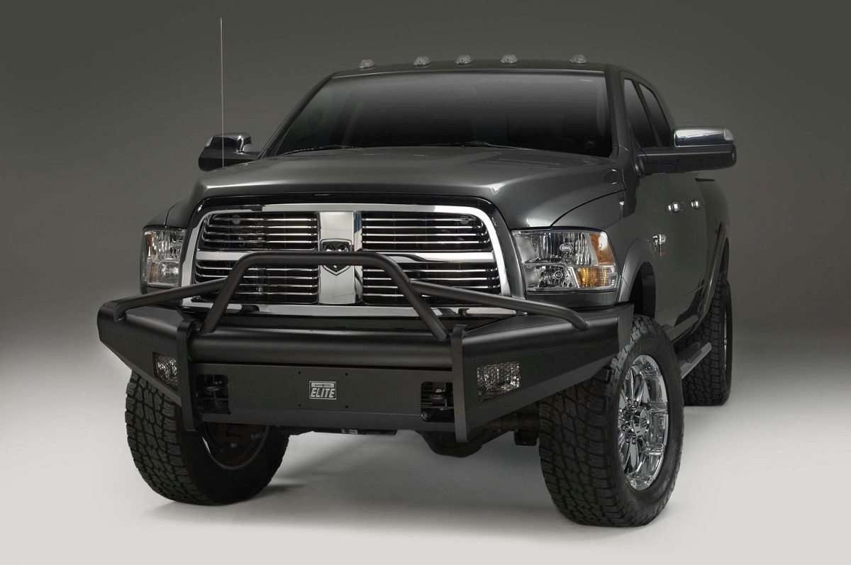 Fab Fours DR10-Q2962-1 Dodge Ram 2500/3500/4500/5500 HD 2010-2018 Black Steel Elite Front Bumper Pre-Runner Guard-BumperStock