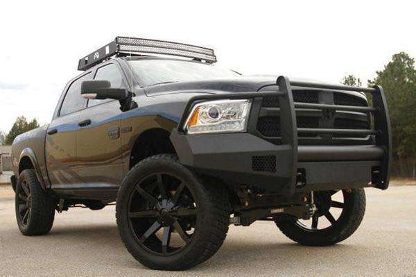 Fab Fours DR13 - R2960 - 1 Dodge Ram 1500 2013 - 2018 Black Steel Elite Front Bumper Full Guard - Rugged Truck Gear