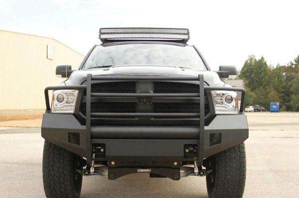 Fab Fours DR13 - R2960 - 1 Dodge Ram 1500 2013 - 2018 Black Steel Elite Front Bumper Full Guard - Rugged Truck Gear