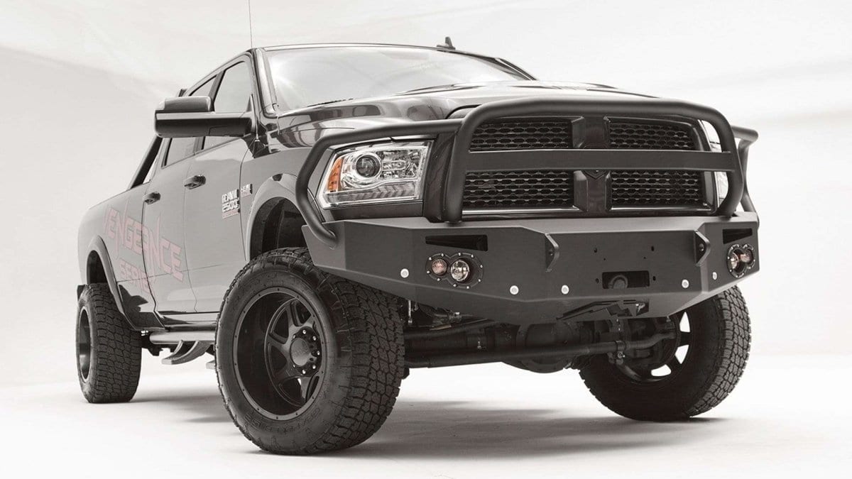 Fab Fours DR16 - C4050 - 1 Ram 2500/3500 2016 - 2018 Premium Winch Ready Front Bumper Full Guard Sensor - Rugged Truck Gear