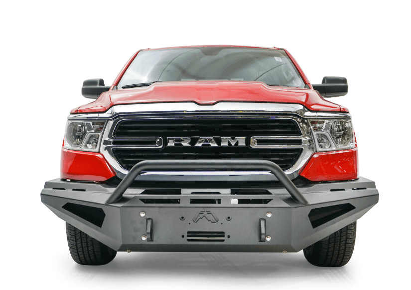 Fab Fours DR19 - RS4262 - 1 Ram 1500 2019 - 2024 Red Steel Winch Front Bumper Pre - Runner Guard - Rugged Truck Gear