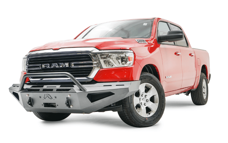 Fab Fours DR19 - RS4262 - 1 Ram 1500 2019 - 2024 Red Steel Winch Front Bumper Pre - Runner Guard - Rugged Truck Gear