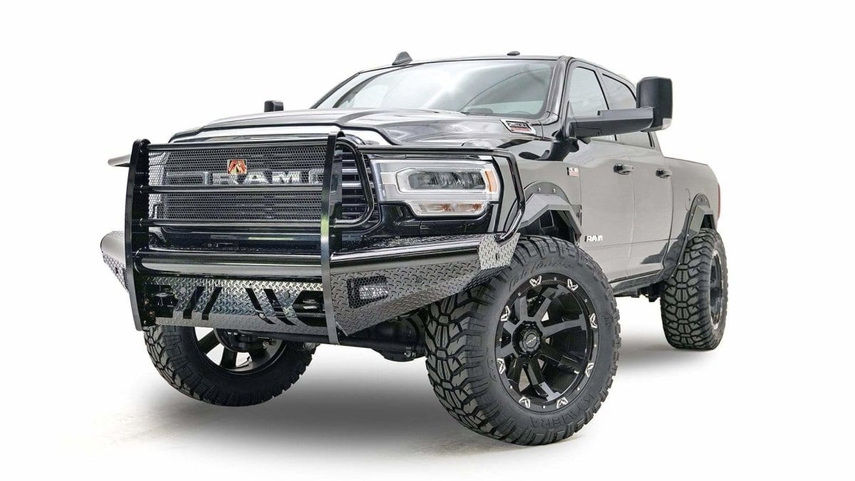 Fab Fours DR19 - S4460 - 1 Ram 2500/3500 HD 2019 - 2024 Black Steel Front Bumper Full Guard - Rugged Truck Gear