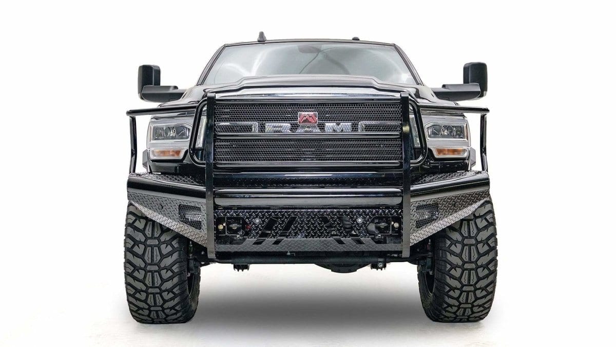 Fab Fours DR19 - S4460 - 1 Ram 2500/3500 HD 2019 - 2024 Black Steel Front Bumper Full Guard - Rugged Truck Gear