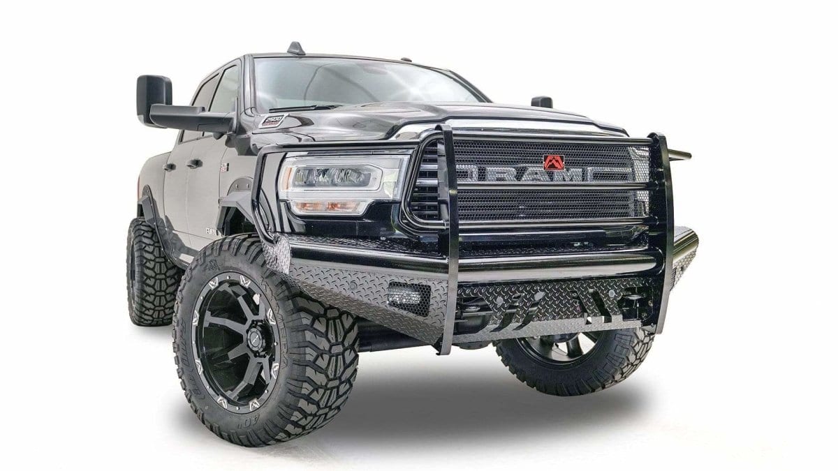 Fab Fours DR19 - S4460 - 1 Ram 2500/3500 HD 2019 - 2024 Black Steel Front Bumper Full Guard - Rugged Truck Gear