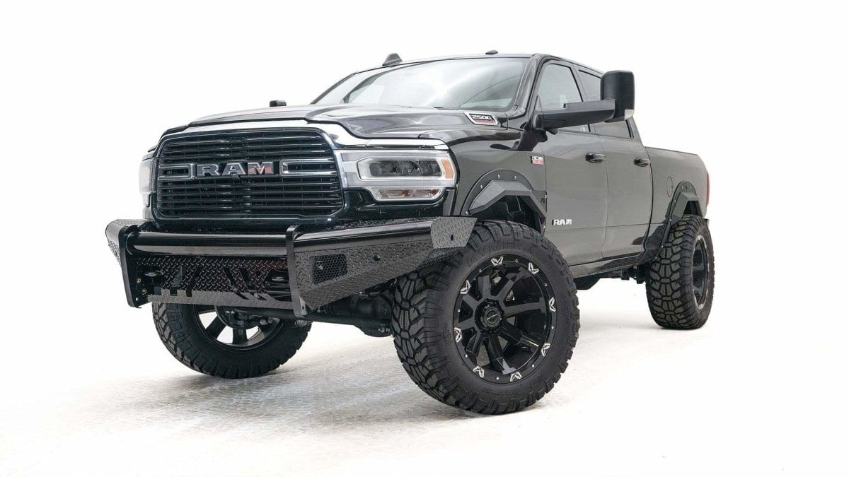 Fab Fours DR19 - S4461 - 1 Ram 2500/3500 HD 2019 - 2024 Black Steel Front Bumper No Guard - Rugged Truck Gear