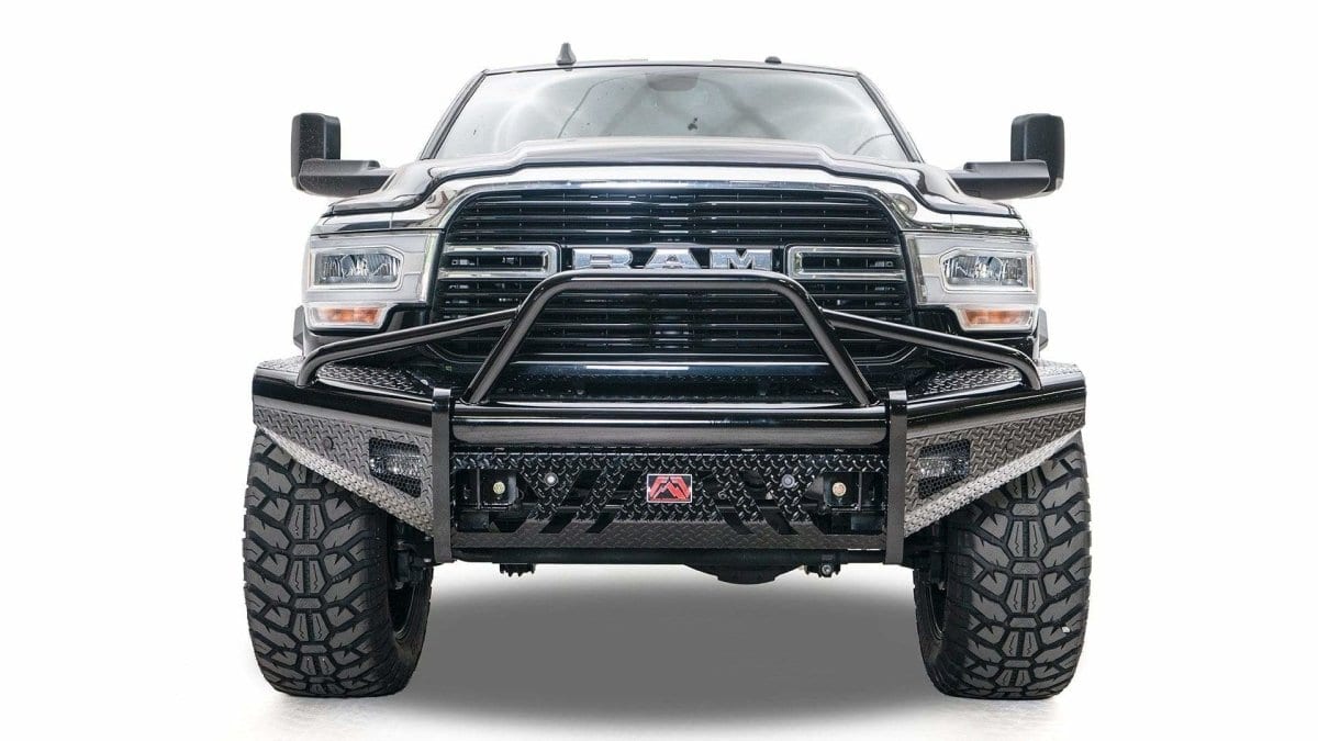 Fab Fours DR19 - S4462 - 1 Ram 2500/3500 HD 2019 - 2024 Black Steel Front Bumper Pre - Runner Guard - Rugged Truck Gear