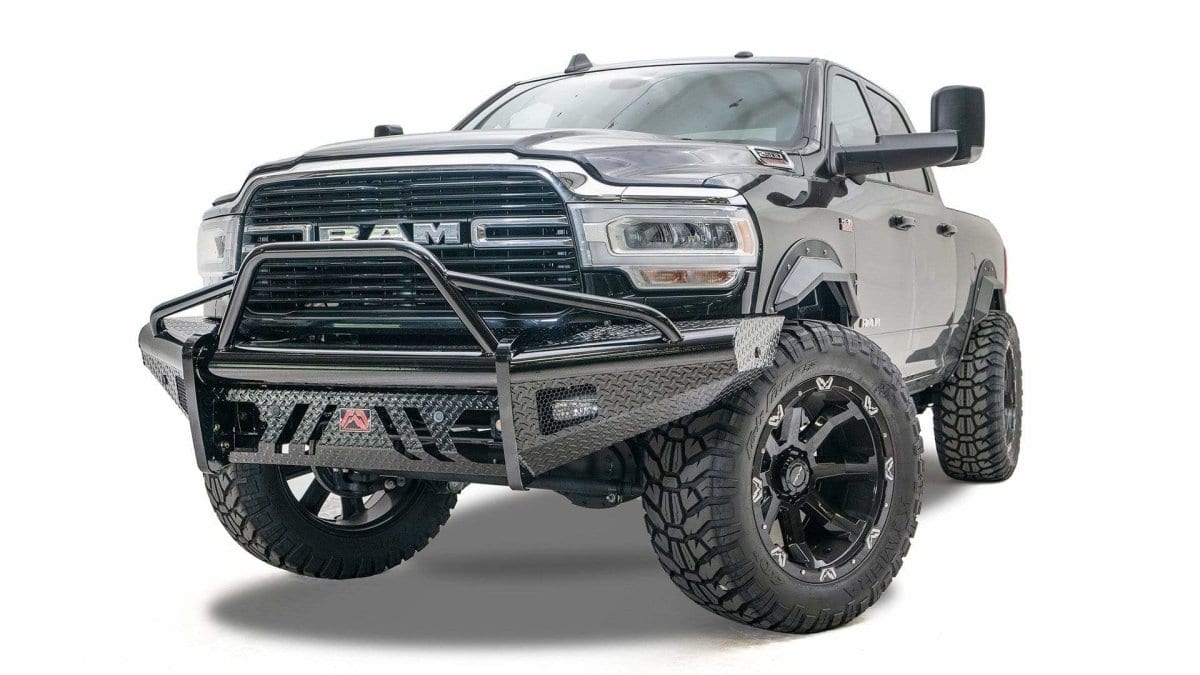 Fab Fours DR19 - S4462 - 1 Ram 2500/3500 HD 2019 - 2024 Black Steel Front Bumper Pre - Runner Guard - Rugged Truck Gear