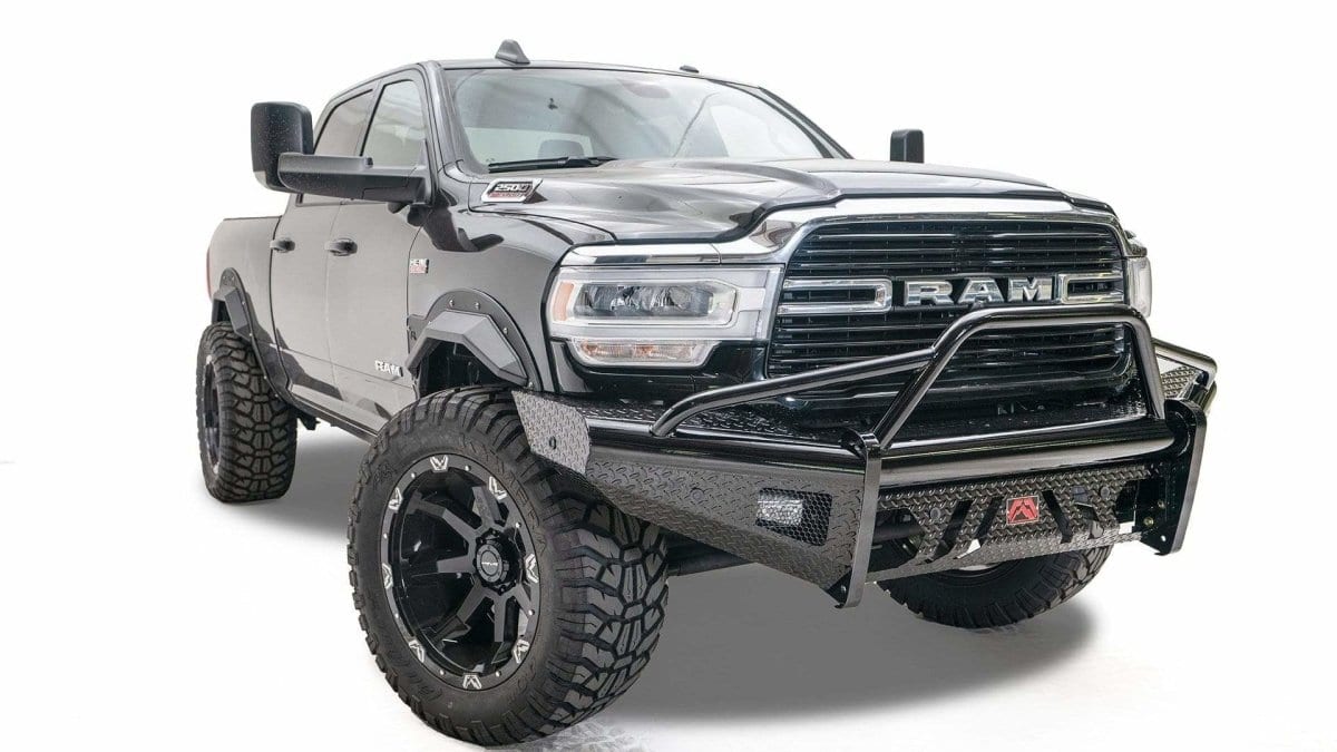 Fab Fours DR19 - S4462 - 1 Ram 2500/3500 HD 2019 - 2024 Black Steel Front Bumper Pre - Runner Guard - Rugged Truck Gear