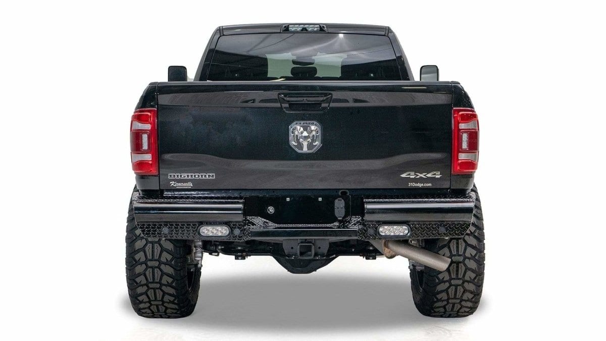Fab Fours DR19 - T4450 - 1 Ram 2500/3500 HD 2019 - 2024 Black Steel Rear Bumper - Rugged Truck Gear