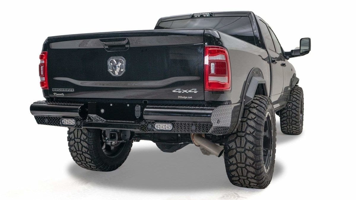 Fab Fours DR19 - T4450 - 1 Ram 2500/3500 HD 2019 - 2024 Black Steel Rear Bumper - Rugged Truck Gear