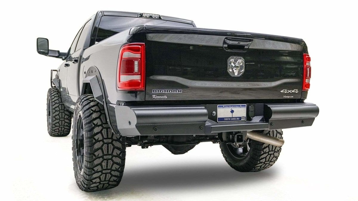 Fab Fours DR19-U4450-1 Dodge Ram 2500/3500 HD 2019-2021 Black Steel Elite Rear Bumper-BumperStock