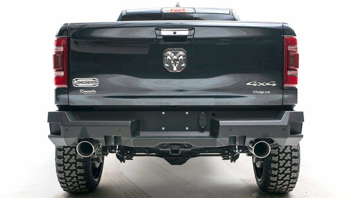 Fab Fours DR19 - W4251 - 1 Ram 1500 2019 - 2024 Premium Rear Bumper Sensor Dual Exhaust - Rugged Truck Gear