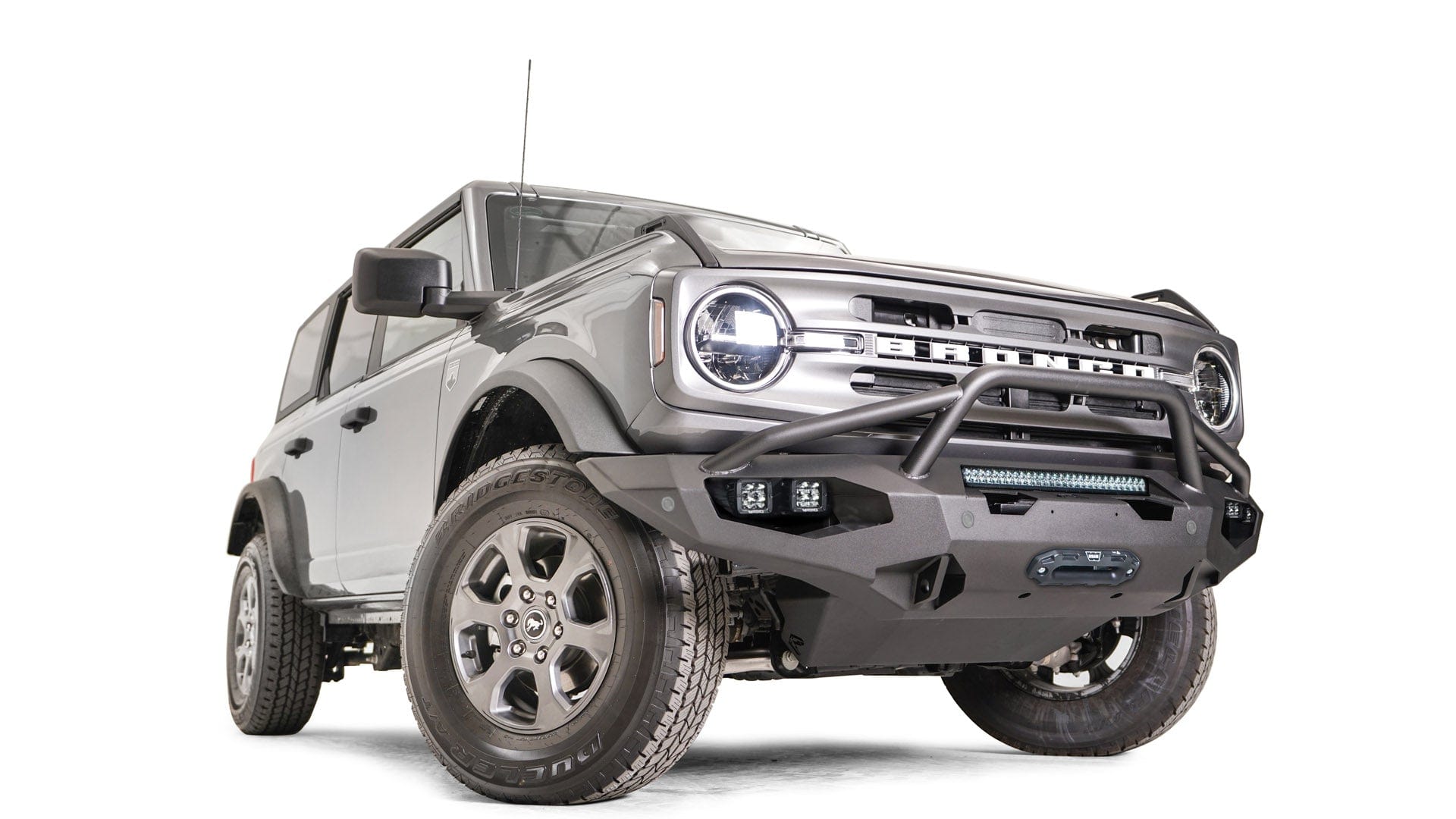 Fab Fours FB21 - X5252 - 1 Ford Bronco 2021 - 2024 Matrix Front Winch Bumper Pre - Runner Guard - Rugged Truck Gear