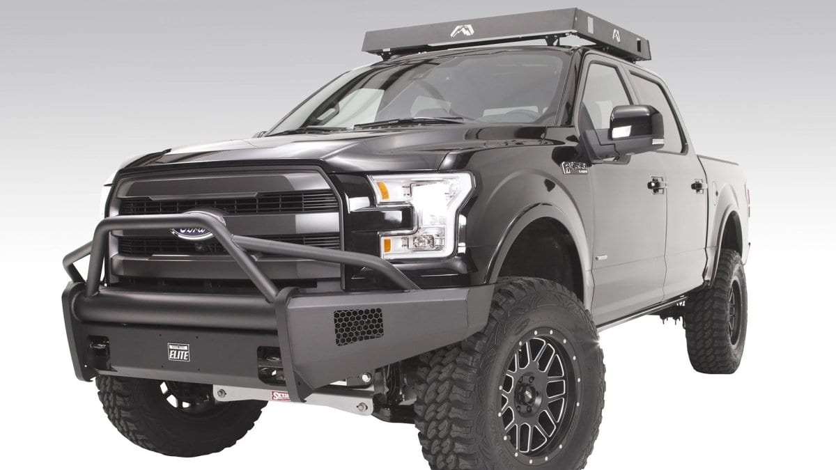 Fab Fours FF18 - R4562 - 1 Ford F150 2018 - 2020 Black Steel Elite Front Bumper Pre - Runner Guard - Rugged Truck Gear