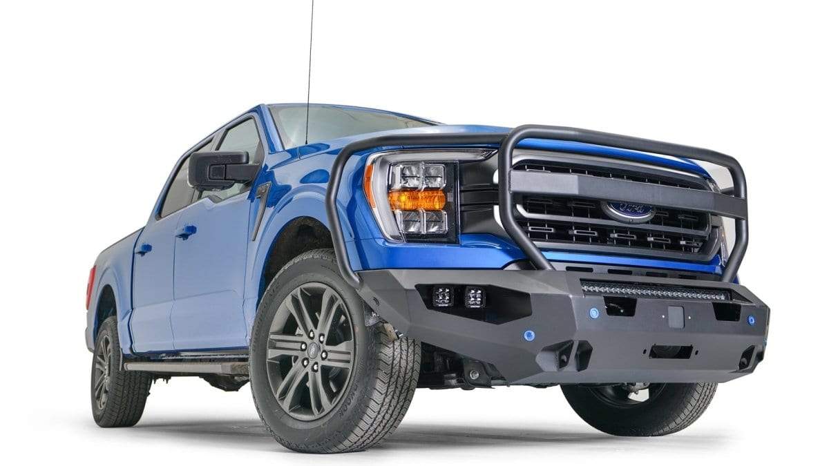 Fab Fours FF21 - X4750 - 1 Ford F150 2021 - 2022 Matrix Front Winch Bumper Full Guard - Rugged Truck Gear