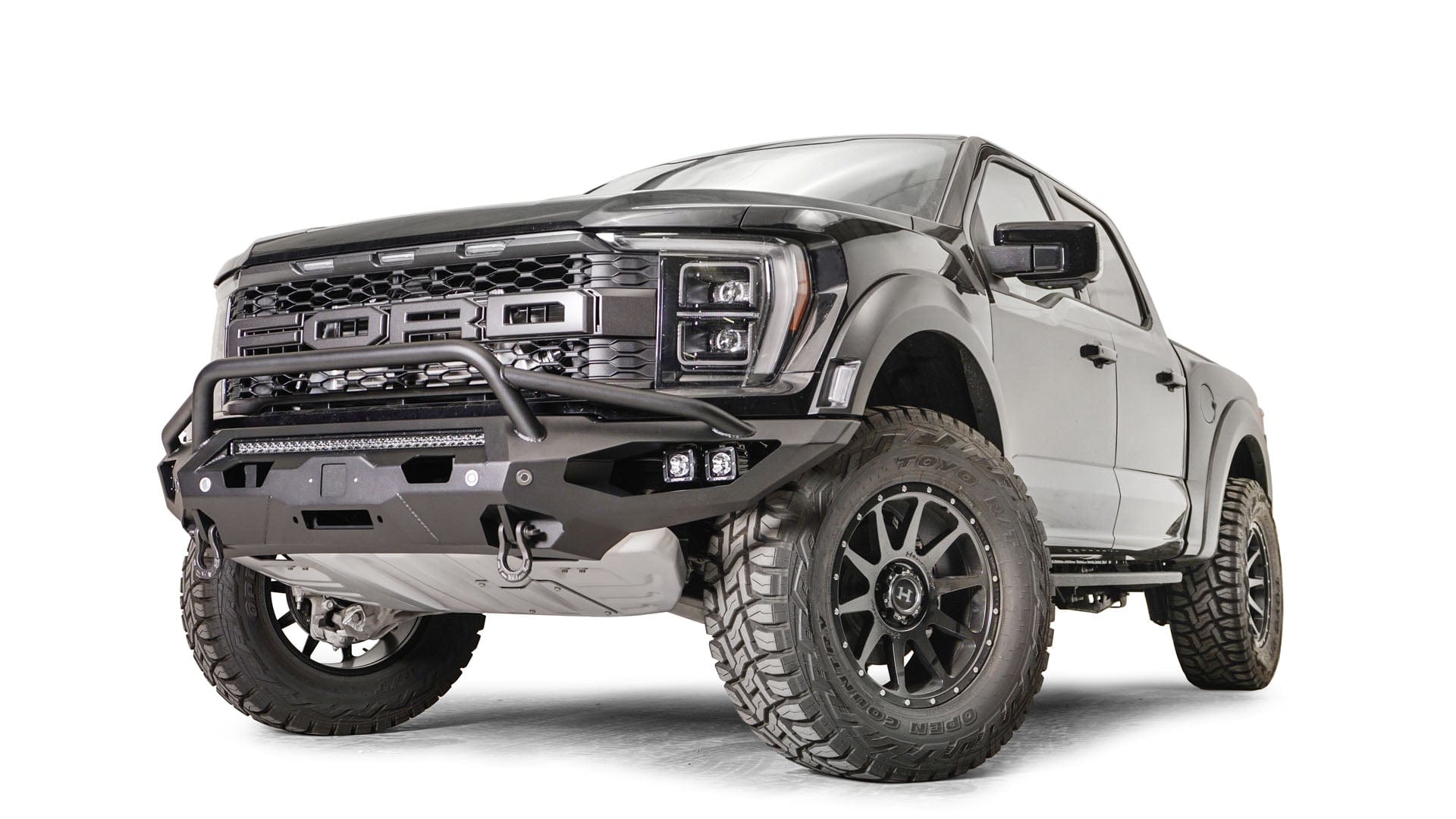 Fab Fours FR21 - X5352 - 1 Ford Raptor 2021 - 2022 Matrix Front Winch Bumper Pre - Runner Guard - Rugged Truck Gear