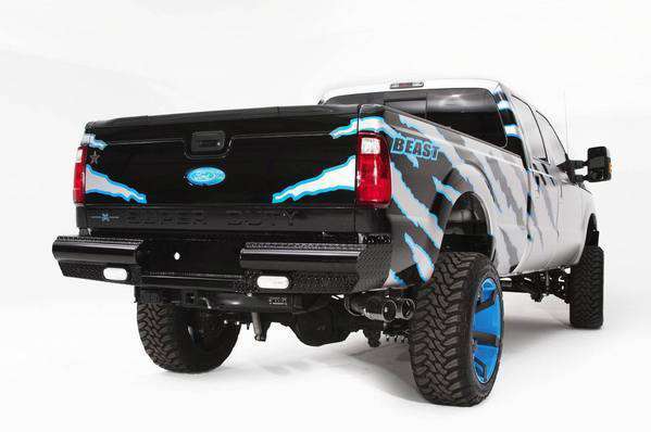 Fab Fours FS08 - T1350 - 1 Ford F250/F350 Super Duty 1999 - 2016 Black Steel Rear Bumper - Rugged Truck Gear