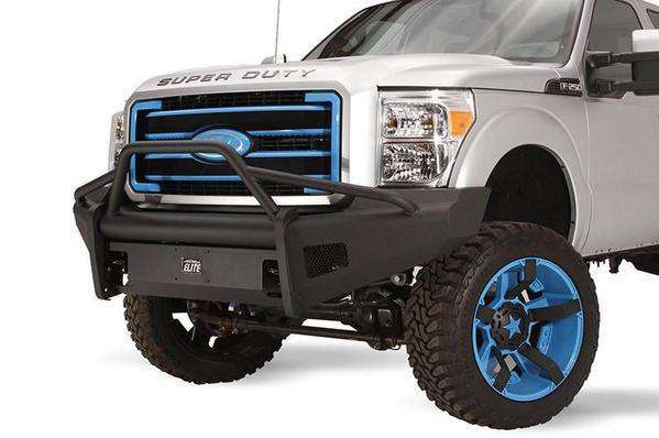 Fab Fours FS11 - Q2562 - 1 Ford F250/F350/F450/F550 Super Duty 2011 - 2016 Black Steel Elite Front Bumper Pre - Runner Guard - Rugged Truck Gear