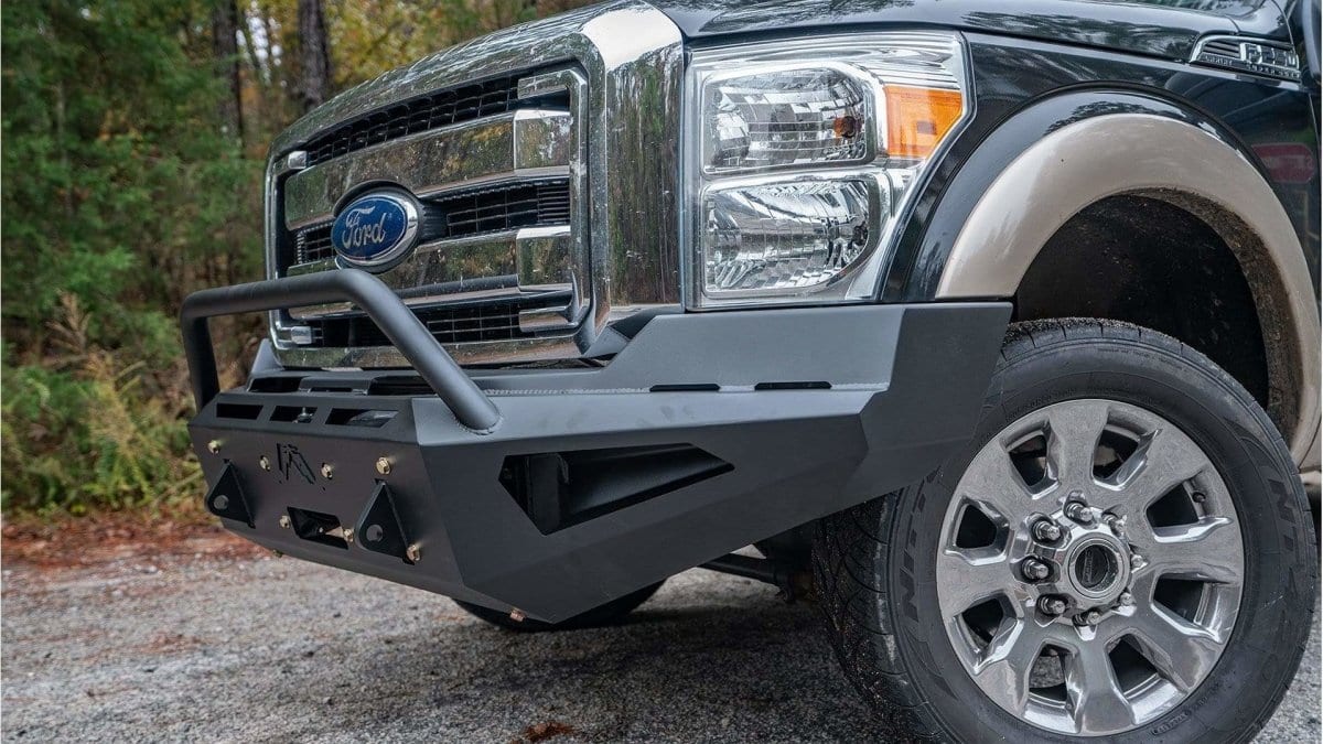Fab Fours FS11 - RS2562 - 1 Ford F250/F350/F450/F550 Super Duty 2011 - 2016 Red Steel Winch Front Bumper Pre - Runner Guard - Rugged Truck Gear