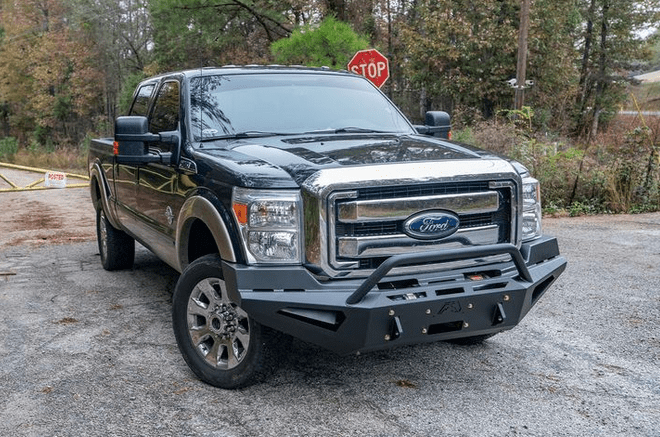 Fab Fours FS11 - RS2562 - 1 Ford F250/F350/F450/F550 Super Duty 2011 - 2016 Red Steel Winch Front Bumper Pre - Runner Guard - Rugged Truck Gear